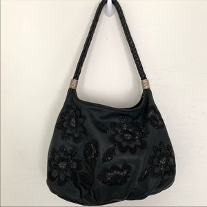 Brighton black leather beaded embroidered bag